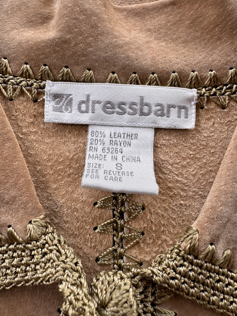 Vintage Dressbarn Suede Leather Jacket S Western Fringe Embroidered Boho - Picture 8 of 12